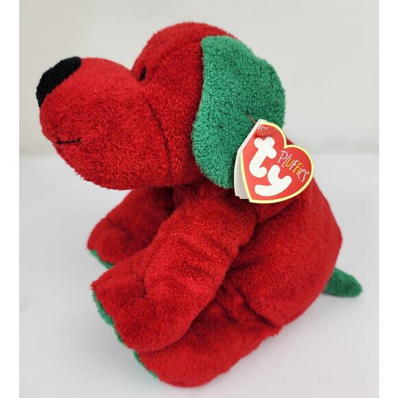 Ty Pluffies Jingles Red Dog w/ Green Ears & Paws 2006 New 8" Mint Tags Retired - Picture 1 of 7